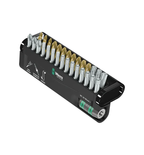 Fullt utsnitt av Bit-Check 30 Wood 1 Bitssett 30 bits (produktet) fremstilt på en transparent bakgrunn