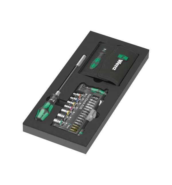 Fullt utsnitt av 9750 Kraftform Kompakt & Tool Check Plus Sett 1 Verktøysett med skuminnlegg 57 deler (produktet) fremstilt på en transparent bakgrunn