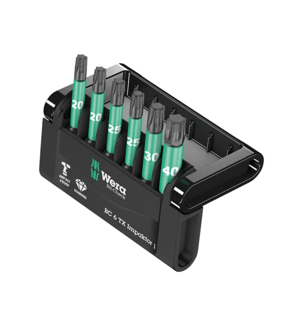 Fullt utsnitt av Bit-Check 6 TX Impaktor 1 Bitssett Torx 6 bits (produktet) fremstilt på en transparent bakgrunn