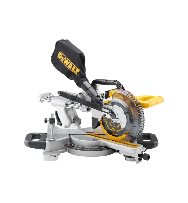 Detaljer på DCS365 Kapp- og gjærsag 18V XR 184mm 250x50mm (produktet) fremstilt på en transparent bakgrunn