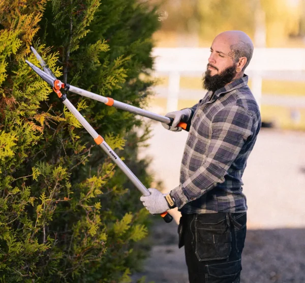 Ekstra utsnitt av Ekspert Hekkesaks m/teleskophåndtak 200mm (produktet) i brukssituasjon