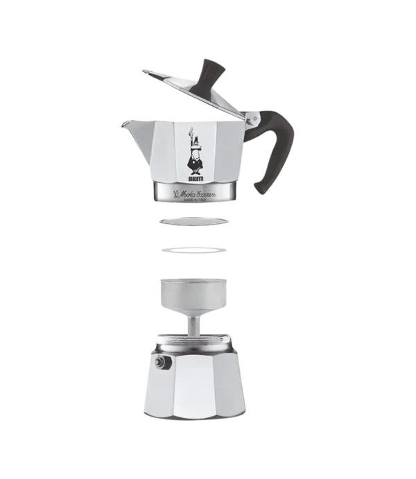 Detaljer på Moka Express Espressokoker 6 kopper (produktet) fremstilt på en transparent bakgrunn