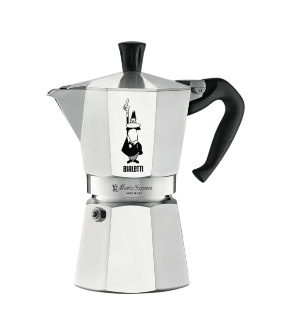 Fullt utsnitt av Moka Express Espressokoker 6 kopper (produktet) fremstilt på en transparent bakgrunn