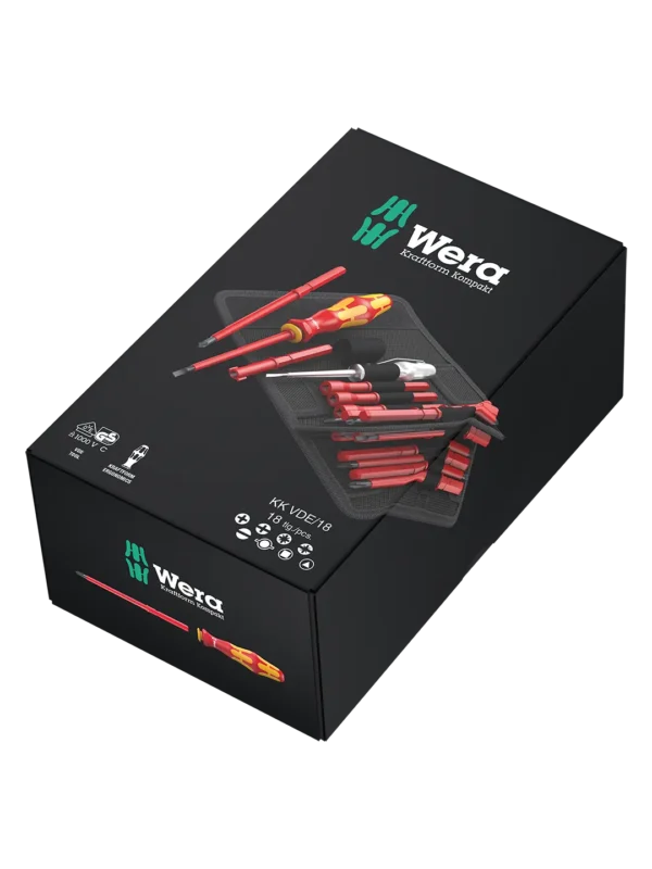 Detaljer på Kraftform Kompakt VDE 18 Universal 1 Bitsskrutrekker 1000V 16 bits (produktet) fremstilt på en transparent bakgrunn