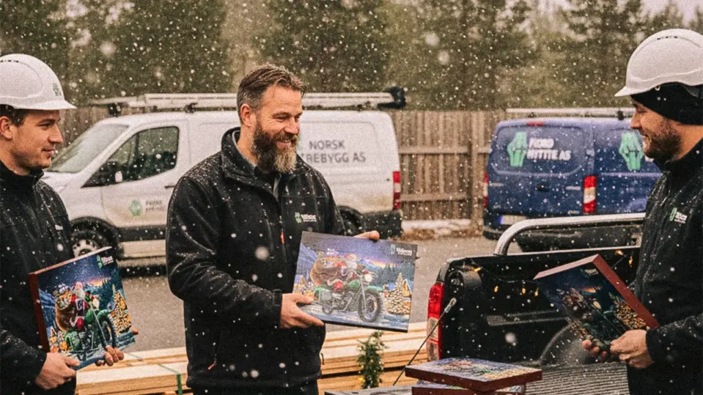 Leder som deler ut adventskalendere til sine ansatte