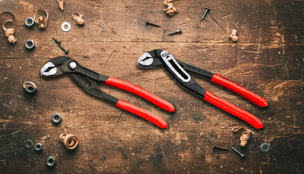 Knipex Cobra og Knipex Alligator på et bord ved siden av hverandre